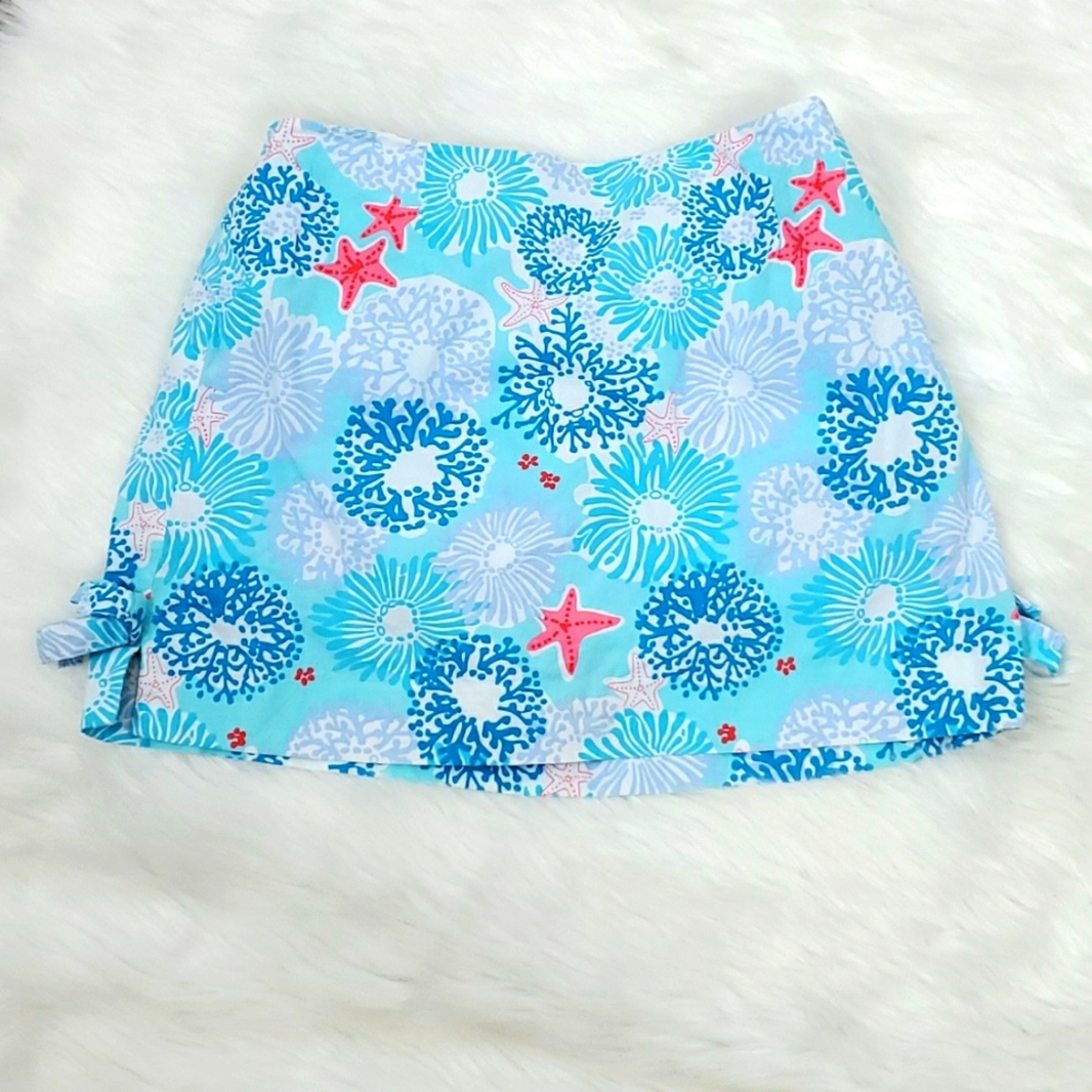 Lilly Pulitzer Blue Pink White Starfish Anemone Skort girl cotton size 10